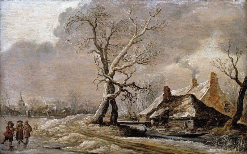 Jan van Goyen Winter Landscape with Farmhouses along a Ditch. Norge oil painting art